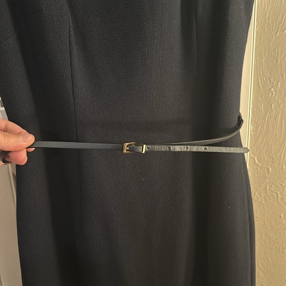 Adrianna Papell Navy Belted Trumpet Dress - Picture 3 of 6